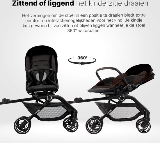 Hamilton by Yoop T1 Buggy - 360° Draaibare Stoel - MagicFold™ Technologie - Inklapbaar - Reflecterende Wielen mét Vering - Inclusief beschermtas en bekerhouder - Verstelbare en Wendbare Kinderwagen - Lichtgewicht Wandelwagen - Plooibuggy - Zwart van Yoop — afbeelding 3