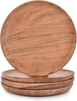 Set de 4 Assiettes à dîner en bois d'acacia pour plats, collations, desserts , Assiettes en bois naturel, assiette de service pour le dîner (20,32 cm x 20,32 cm x 1,27 cm)