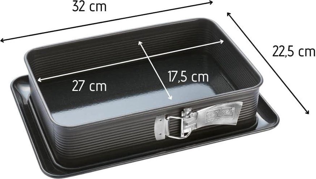 7021 Deluxe rechthoekige lasagne springvorm met geëmailleerde bodem - zwart metallic