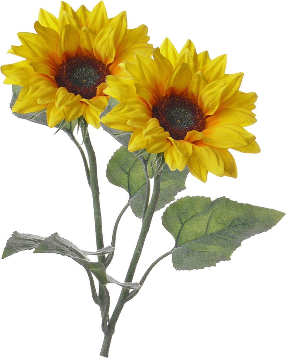Topart Kunstbloem Zonnebloem tak - 2x - 81 cm - geel - kunst zijdebloem - decoratie