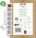 3-pack witte stekkerdoos met 6 geaarde stopcontacten, rode aan/uit schakelaar, kinderbeveiliging en 1,5m kabel.