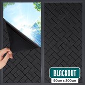 Homewell Verduisteringsdoek 90x200cm - Raamfolie Verduisterend - Blackout - Anti Inkijk, Isolerend en Zonwerend - Herbruikbaar - Statisch – Blokken/Zwart