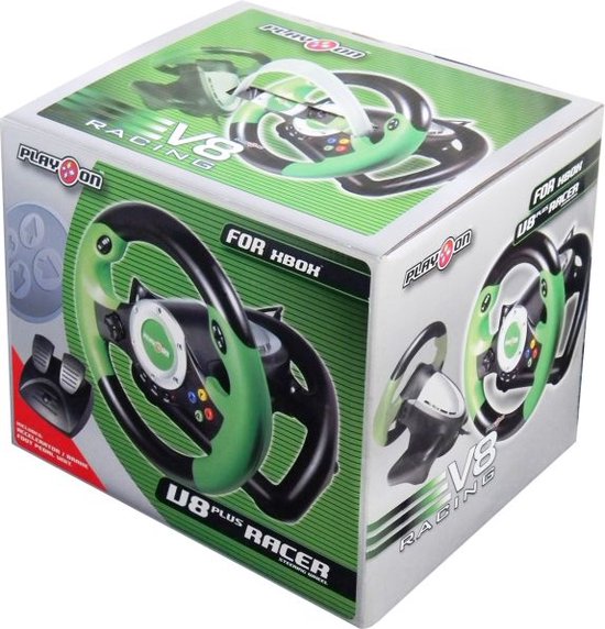 Play On V8 Plus Racer Steering Wheel with Vibration-Zwart/Groen (Xbox) Nieuw