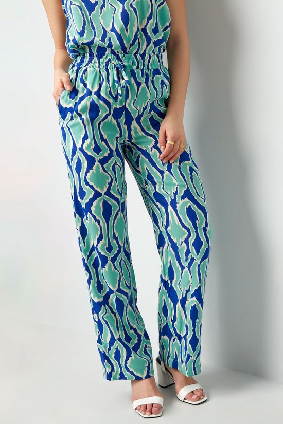 Kleurrijke broek met print - nieuwe collectie - lente/zomer - dames - blauw/groen - maat S