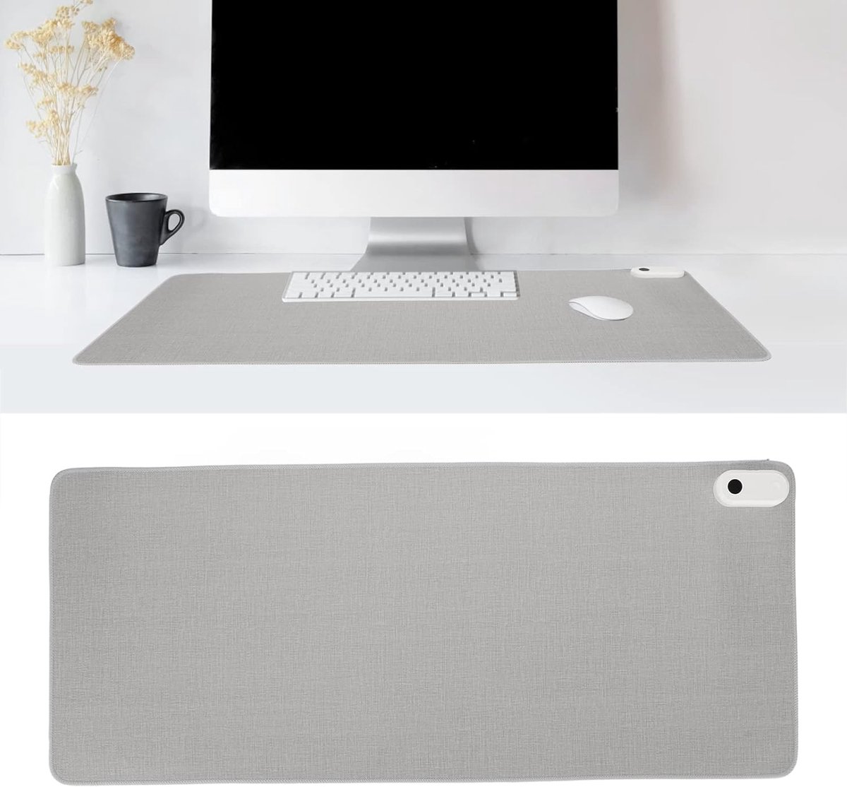 Edmondo Verwarmde Muismat Grijs - Verwarmde Bureau Onderlegger - Infrarood Bureau Verwarmer - Verwarmingsmat - Verwarmde Bureau Mat - Digitaal Display - 80x33 cm