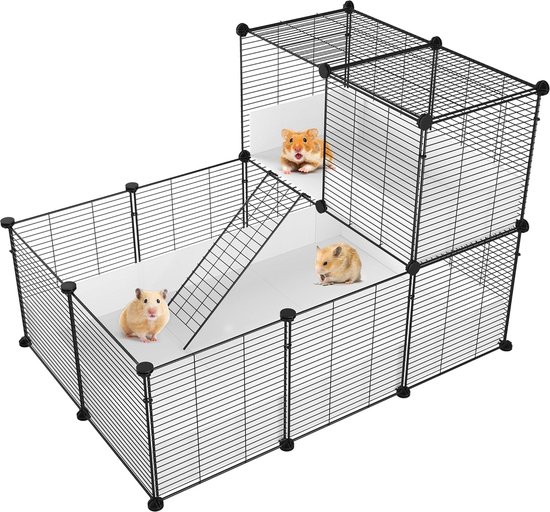 BingoPaw Acryl box voor kleine dieren indoor: 6-delige buitenren voor binnen, met waterdichte bodemplaten, hok voor kleine dieren voor konijnen, cavia's, hazen, hamsters, egels, 124 x 63 x 40 cm