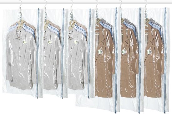 Hangende vacuümzakken voor kleding 6-pack (3 lange en 3 korte) - pakken mantels jassen - kledingkast-organizer - hangende vakkumzakken - opbergtas voor kleding Kledingkast