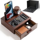 Nachtkastje organizer voor mannen - houten telefoondockingstation en je horloge en accessoires te ordenen - met gevoerde lade