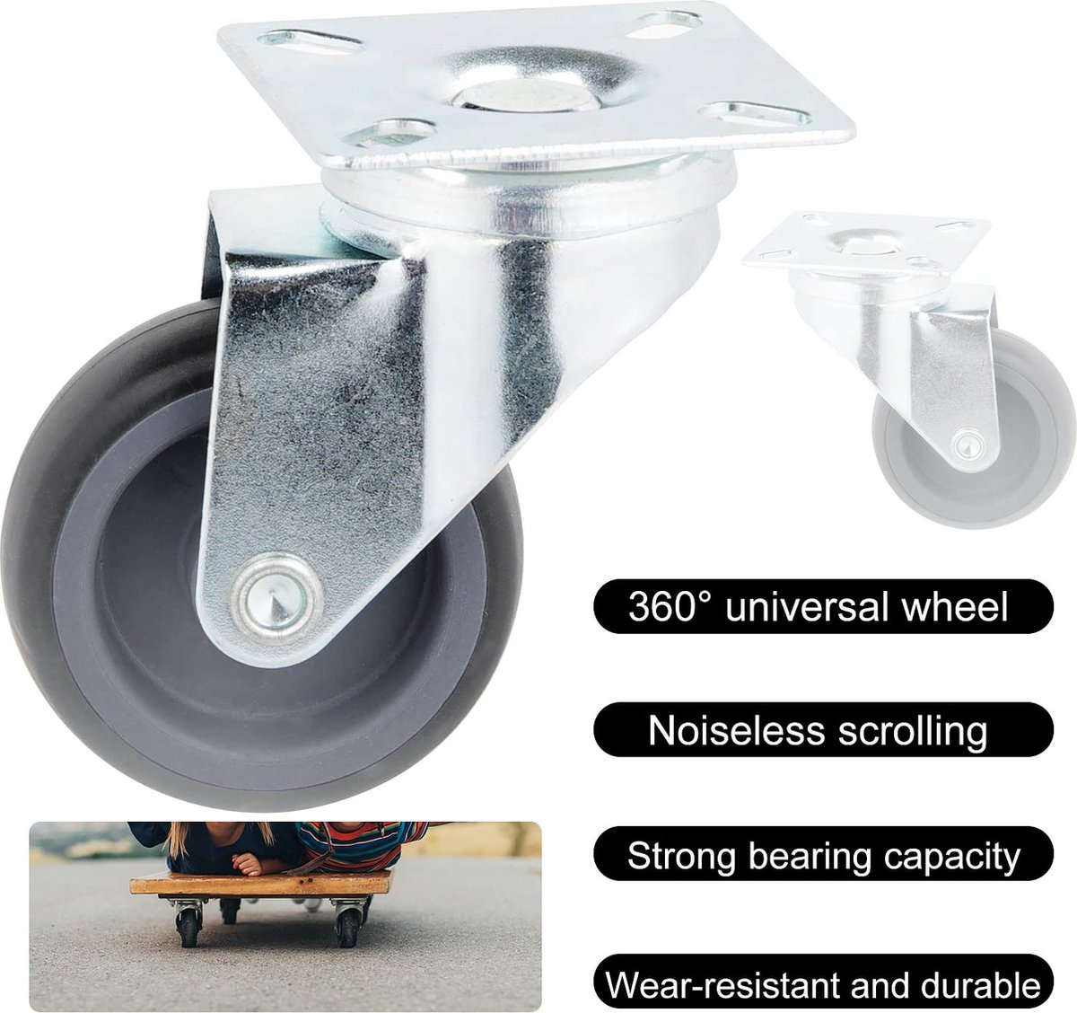 8 stuks zwenkwielen Ø 50 mm zware wielen rubberen meubelwielen transportwielen met 32 schroeven wielen voor meubels draagkracht 50 kg per zwenkwiel