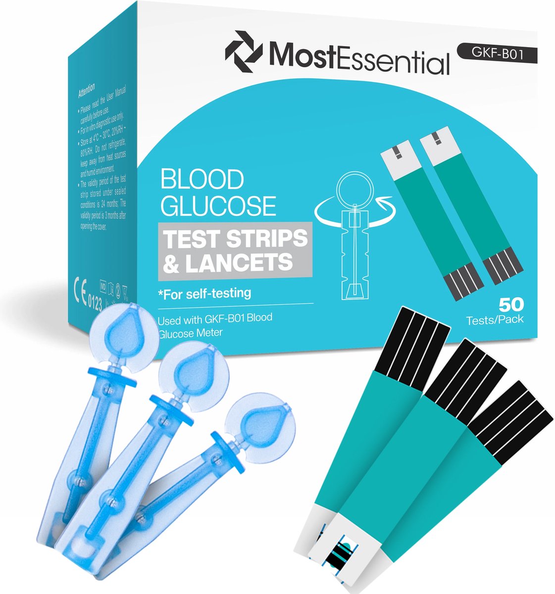 Goedkoopste MostEssential Premium Glucosemeter Navulset - Set van 50 Teststrips & 50 Lancetten