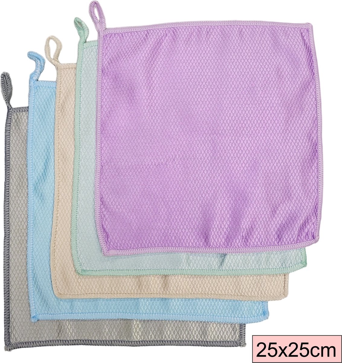 Goedkoopste Fako Bijoux® - Microvezel Schoonmaakdoekjes - Reinigingsdoek - Vaatdoek - Ruit - 25x25cm - 5 Stuks