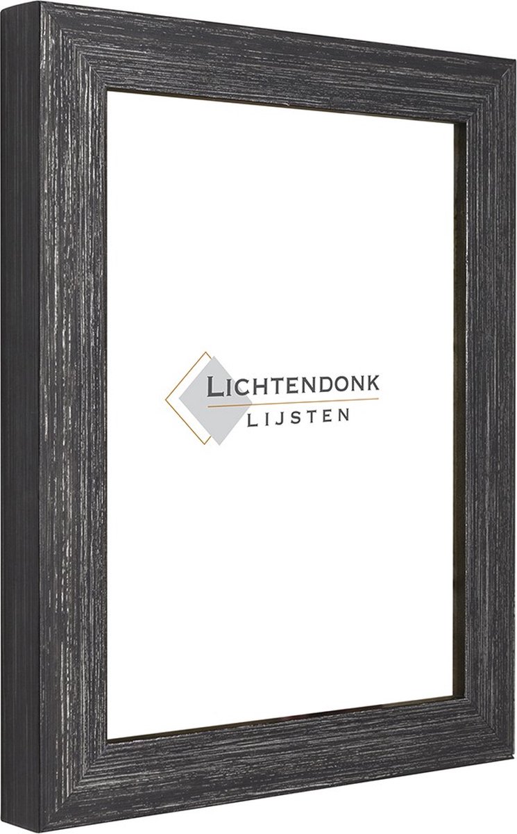 Lichtendonk Fotolijst Zwart Zilver - Ribbelstructuur - Fotomaat 13x13 - Ontspiegeld Glas - Art.nr. 55-61