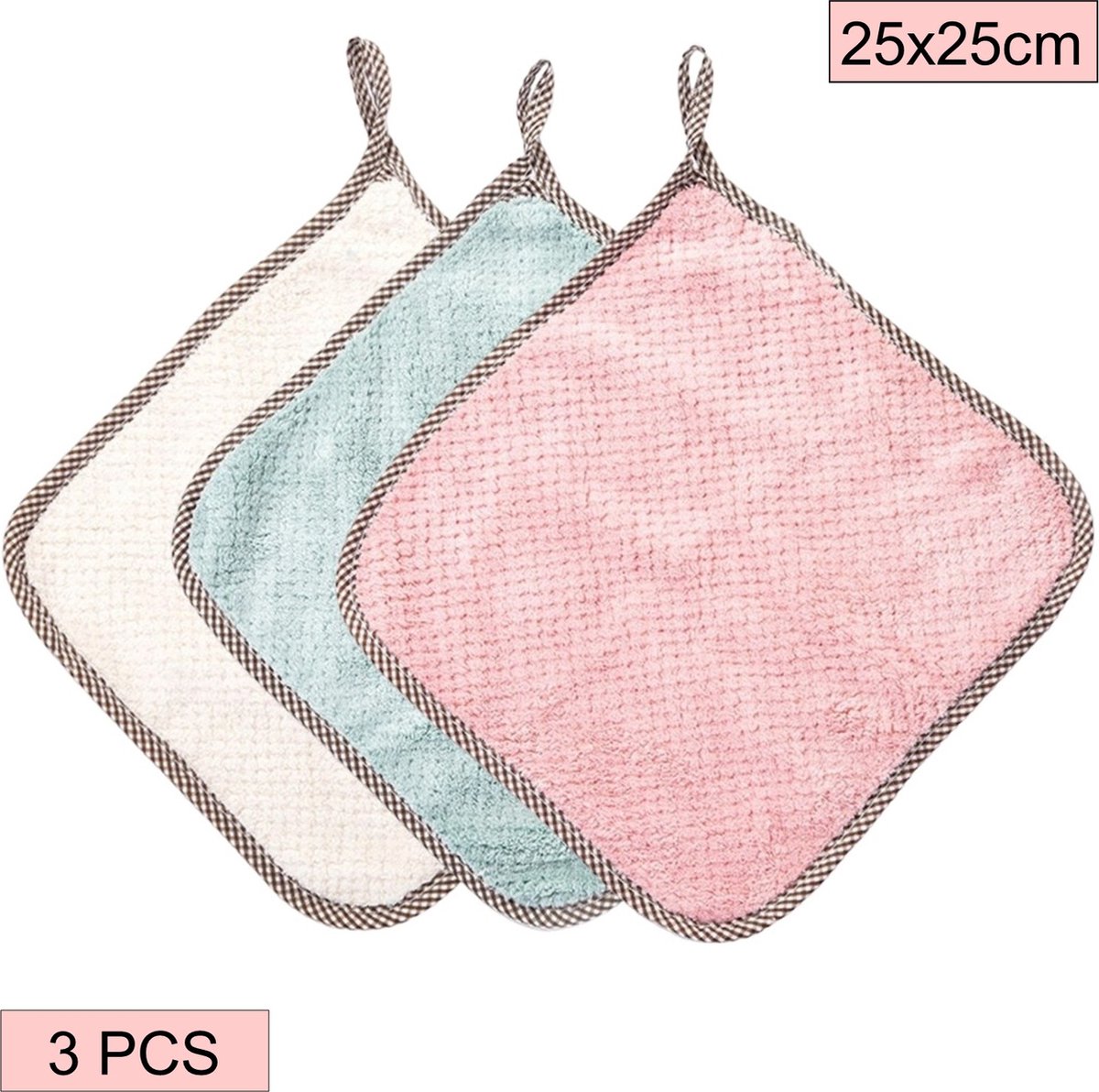 Goedkoopste Fako Bijoux® - Microvezel Schoonmaakdoekjes - Vaatdoek - Ruit Lusje - 25x25cm - 3 Stuks