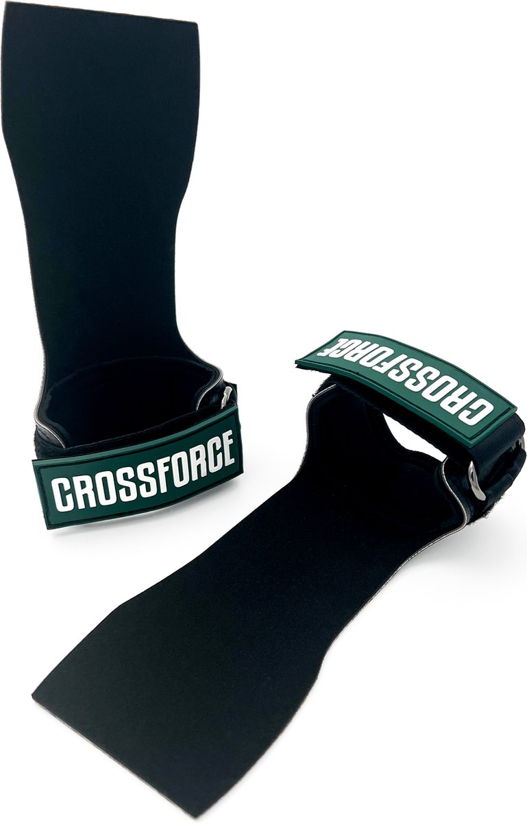 CrossForce Ultra 1.0 CrossFit grips - Sport Handschoenen - Geschikt voor CrossFit, Fitness, Turnen & Gymnastics – Zwart met groen – Maat XL - Grips Vingerloos - Grips zonder Gaten - Ultra Sticky - wrist wraps - ondersteuning pols - 2x zweetbanden