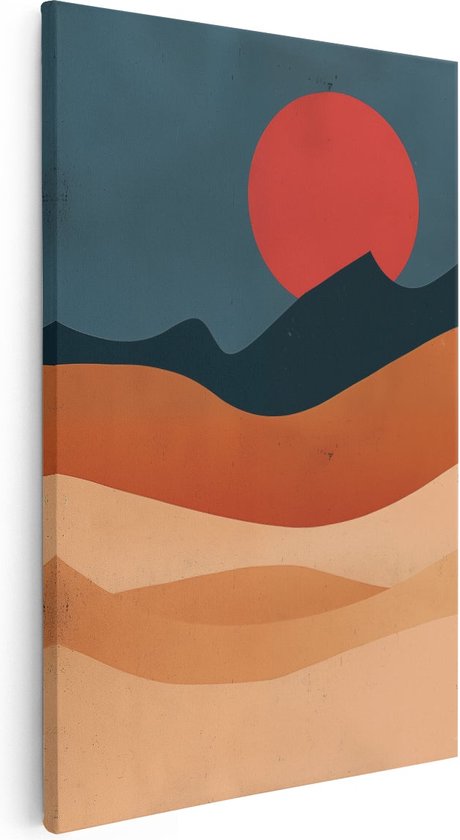 Artaza Canvas Schilderij Woestijnlandschap met een Rode Zon - 80x120 - Groot - Foto Op Canvas - Canvas Print