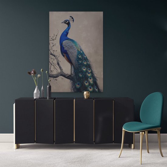 Artaza Peinture sur Toile Paon Perché sur une Branche - 80x120 - Groot - Photo sur Toile - Impression sur Toile