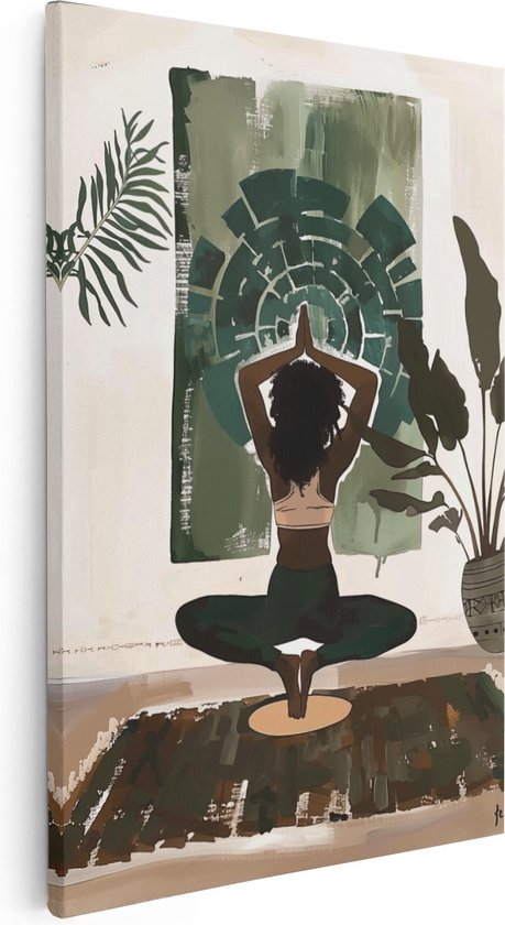 Artaza Canvas Schilderij Vrouw doet Yoga op een Tapijt - 80x120 - Groot - Foto Op Canvas - Canvas Print