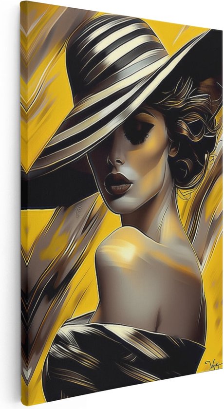 Artaza Canvas Schilderij Vrouw in een Hoed - 40x60 - Wanddecoratie - Foto Op Canvas - Canvas Print