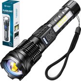 Bol.com Militaire LED Zaklamp met 2 Lichten - Oplaadbaar - 7 Lichtstanden - USB C - 2500 lumen - Waterproof aanbieding