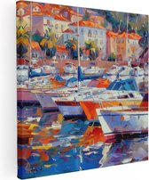 Artaza Canvas Schilderij Kunstwerk van Boten Aangemeerd in een Haven - 60x60 - Muurdecoratie - Foto Op Canvas - Canvas Print