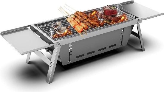 Barbecue Charbon Pliable Portable En Acier Inoxydable - Idéal Camping, Jardin, Pique-nique - Surface Cuisson Généreuse