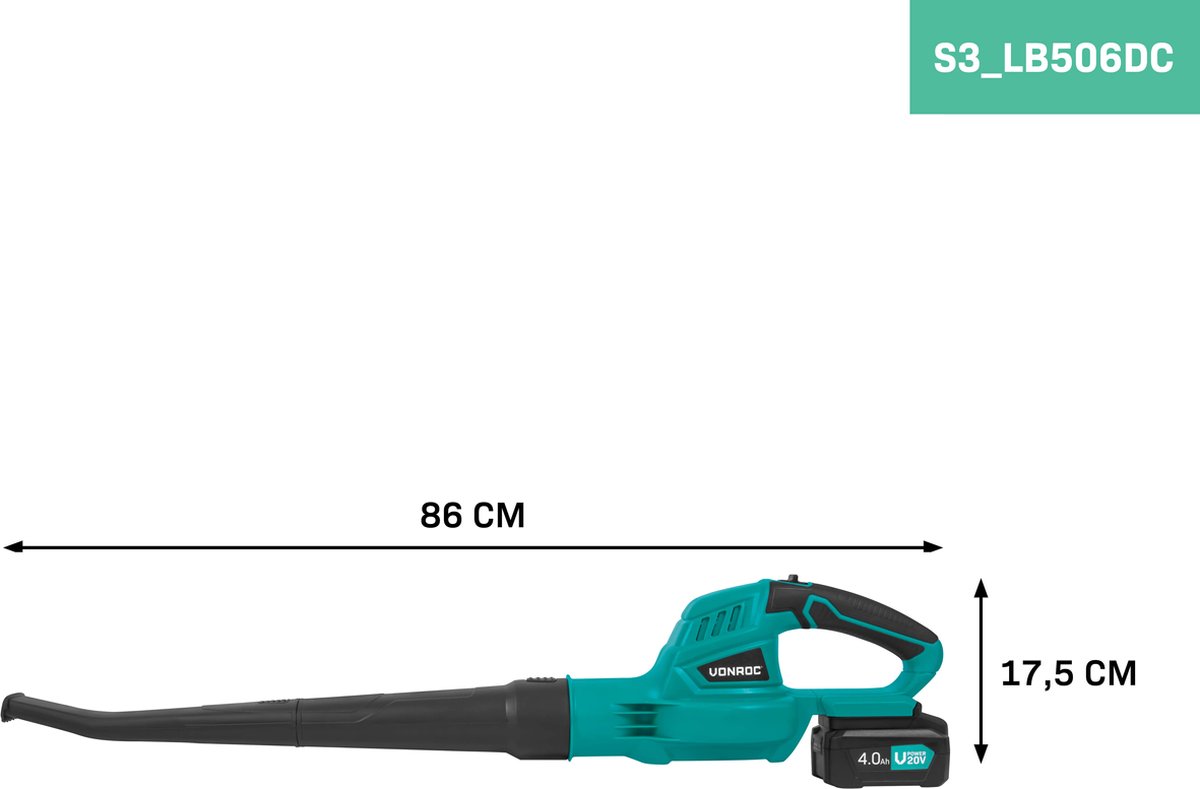 VONROC Accu Bladblazer 20V – Luchtsnelheid 180 km/u – Luchtvolume 5m3/min - Incl. 4.0Ah accu en snellader – foto 2