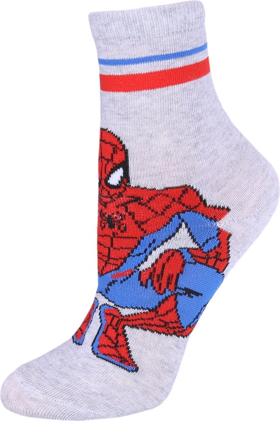 Grijze sokken voor jongens met een mooi superheldmotief - Spider Man