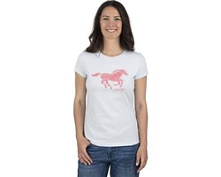 Mustang Dames T-Shirt Alexia C Logo slim fit Blauw L Ronde Hals Volwassenen Basic T-shirt met korte mouwen en ronde hals gemaakt van 100% katoen