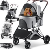 dierenbuggy - grijs/zilver - hondenwagen 3in1 - hondenbuggy - hondenbox transporttas -360 graden grote wielen- - vouwbaar - huisdieren - buggy met netvensters en regenbescherming - jogger - kattenbuggy - voor kleine honden katten