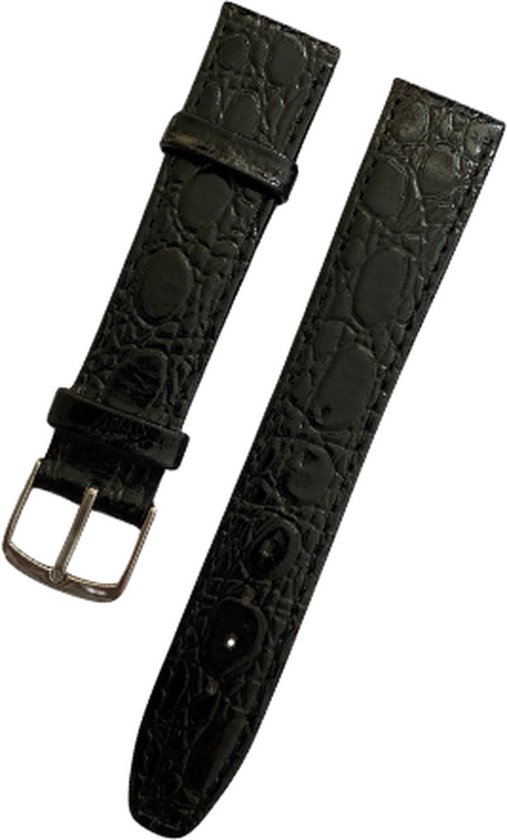Leren horlogebandje - Zilveren buckle - echt leer - Crocodile black