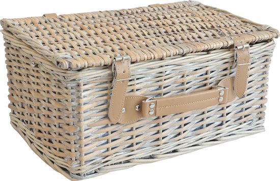 Panier pique-nique Lumparland avec contenu pour 4 personnes 42x28x20 cm blanc naturel et bleu casa.pro