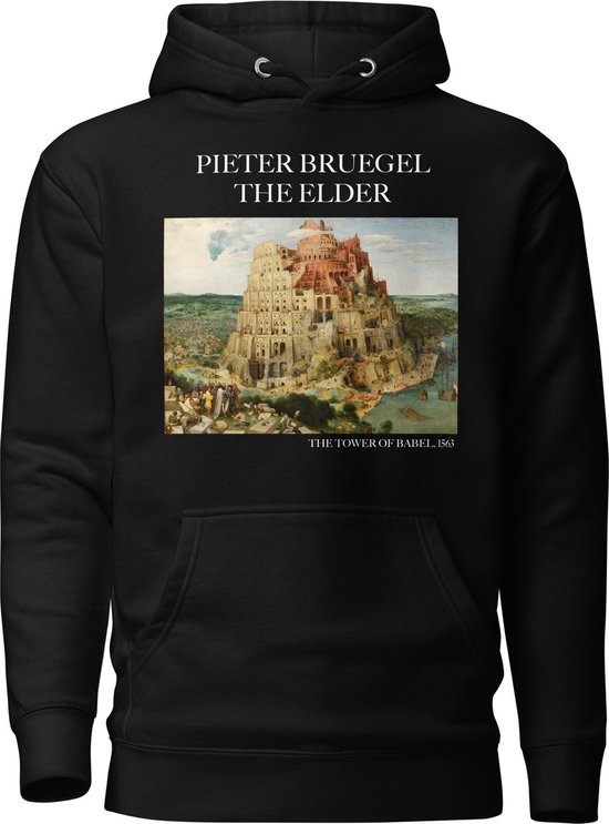 Pieter Bruegel de Oude 'De Toren van Babel' ("The Tower of Babel") Beroemd Schilderij Hoodie | Unisex Premium Kunst Hoodie | Zwart | M