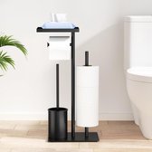 Roestvrijstalen toiletpapierhouder met wc-borstel en vochtige doekjesbox - Staand wc-garnituur toiletrolhoder