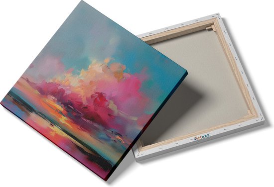 Artaza Peinture sur toile représentant un coucher de soleil avec des nuages ​​roses et bleus – 80 x 80 – Groot – Photo sur toile – Impression sur toile