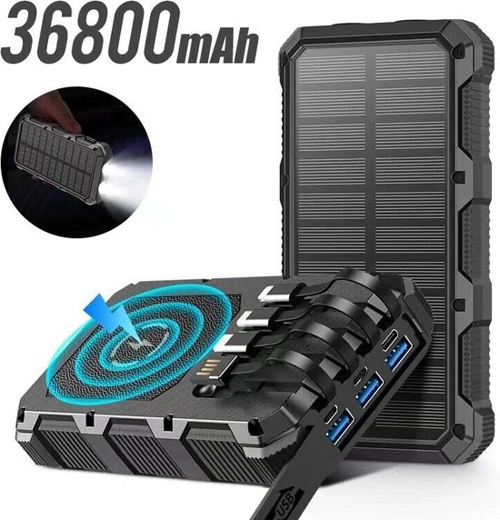 Solar Phone Power Bank Dustproof 3 USB ABS 5V 3A 36800mAh Fast Charging Solar Power Bank with LED Light for Camping