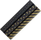 Assortiment BLACK PEARL Papier cadeau 100% Recyclé 70 Gr/ m2 avec design doré - 70 cm x 2 mètres - 3 rouleaux