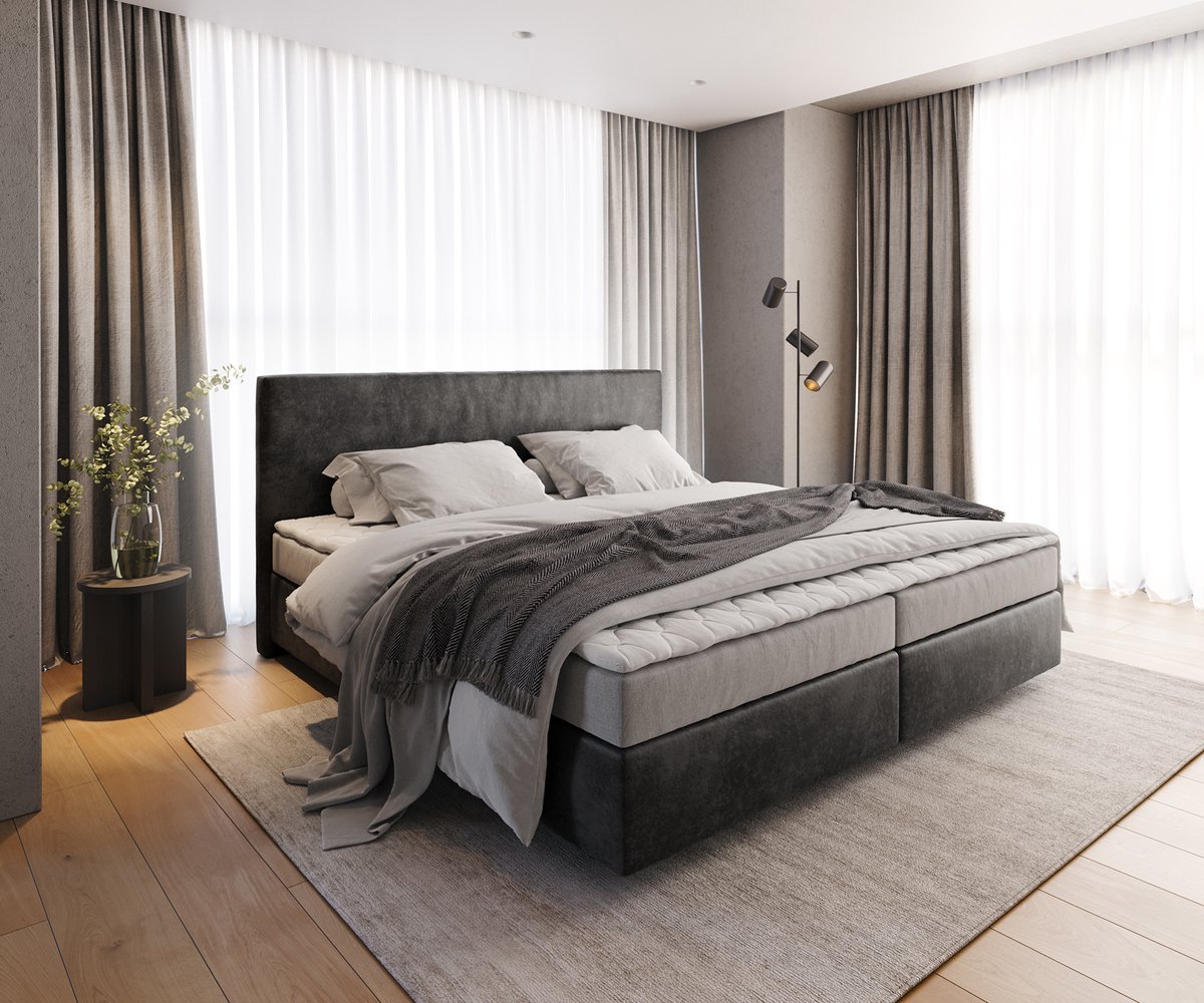 DELIFE Boxspringbed Dream-Well Microvezel Antraciet Vintage 200x200 cm met Bonell-matras en PU-topper Grijs