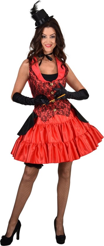 Magic By Freddy's - Moulin Rouge Kostuum - Red Lace Burlesque Gilet Moulin Rouge Vrouw - Rood - XXL - Carnavalskleding - Verkleedkleding