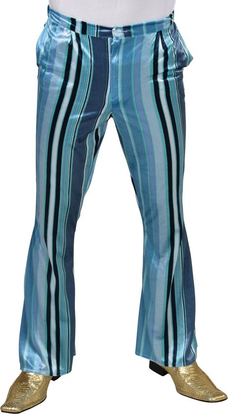 Magic By Freddy's - Hippie Kostuum - Gestreepte Hippie Broek Daydreamer Man - Blauw - Small - Carnavalskleding - Verkleedkleding