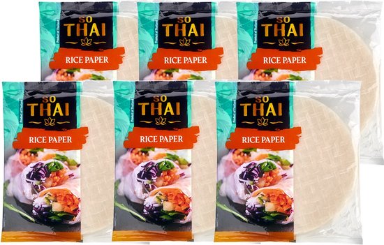 So Thai® | 6 x 200 gram rice paper | rijst vellen voor loempia's | 20 vellen per verpakking | Glutenvrij | multipack