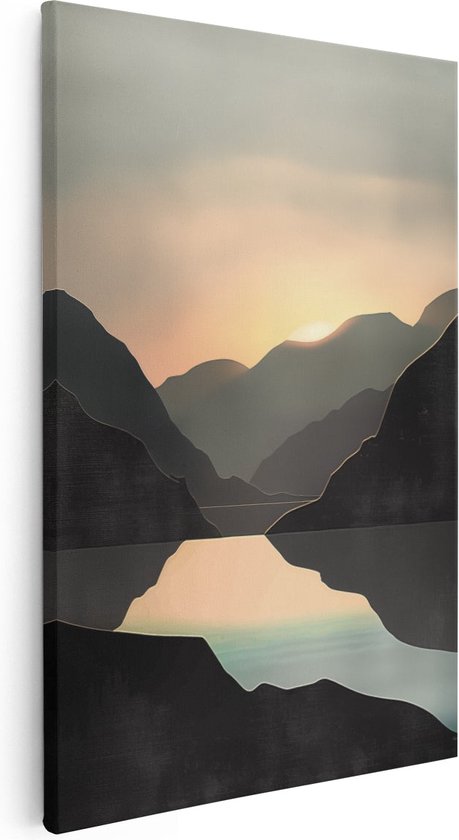 Artaza Canvas Schilderij Zwart Wit Beeld van Bergen en een Meer - 20x30 - Klein - Foto Op Canvas - Canvas Print