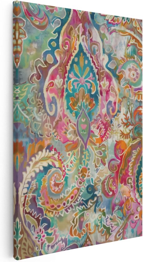 Artaza Canvas Schilderij Kleurrijk Paisleypatroon op een Stof - 20x30 - Klein - Foto Op Canvas - Canvas Print