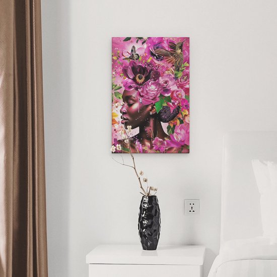 Artaza Peinture sur toile Femme noire avec des Fleurs sur la tête – 20 x 30 – Klein – Photo sur toile – Impression sur toile