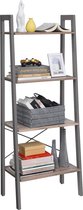 Staand rek, boekenkast, ladderrek met 4 niveaus, metaal, stabiel, eenvoudige montage, voor woonkamer, slaapkamer, keuken, industrieel design, grijs-grijs, LLS44MG,Groot