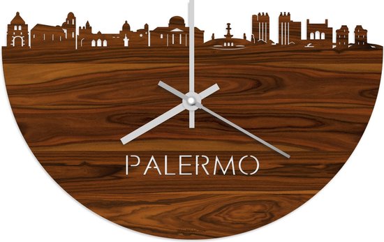 Skyline Klok Palermo Palissander hout - Ø 40 cm - Stil uurwerk - Wanddecoratie - Meer steden beschikbaar - Woonkamer idee - Woondecoratie - City Art - Steden kunst - Cadeau voor hem - Cadeau voor haar - Jubileum - Trouwerij - Housewarming -