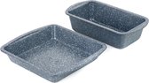Non-Stick Loaf Tin & Square Pan Set - Carbon Steel Oven Trays for Baking Cakes/Bread/Brownies - Easy Clean with Handles - Nightfall Stone Collection Blue Marble - 2 Piece Set Square baking pan