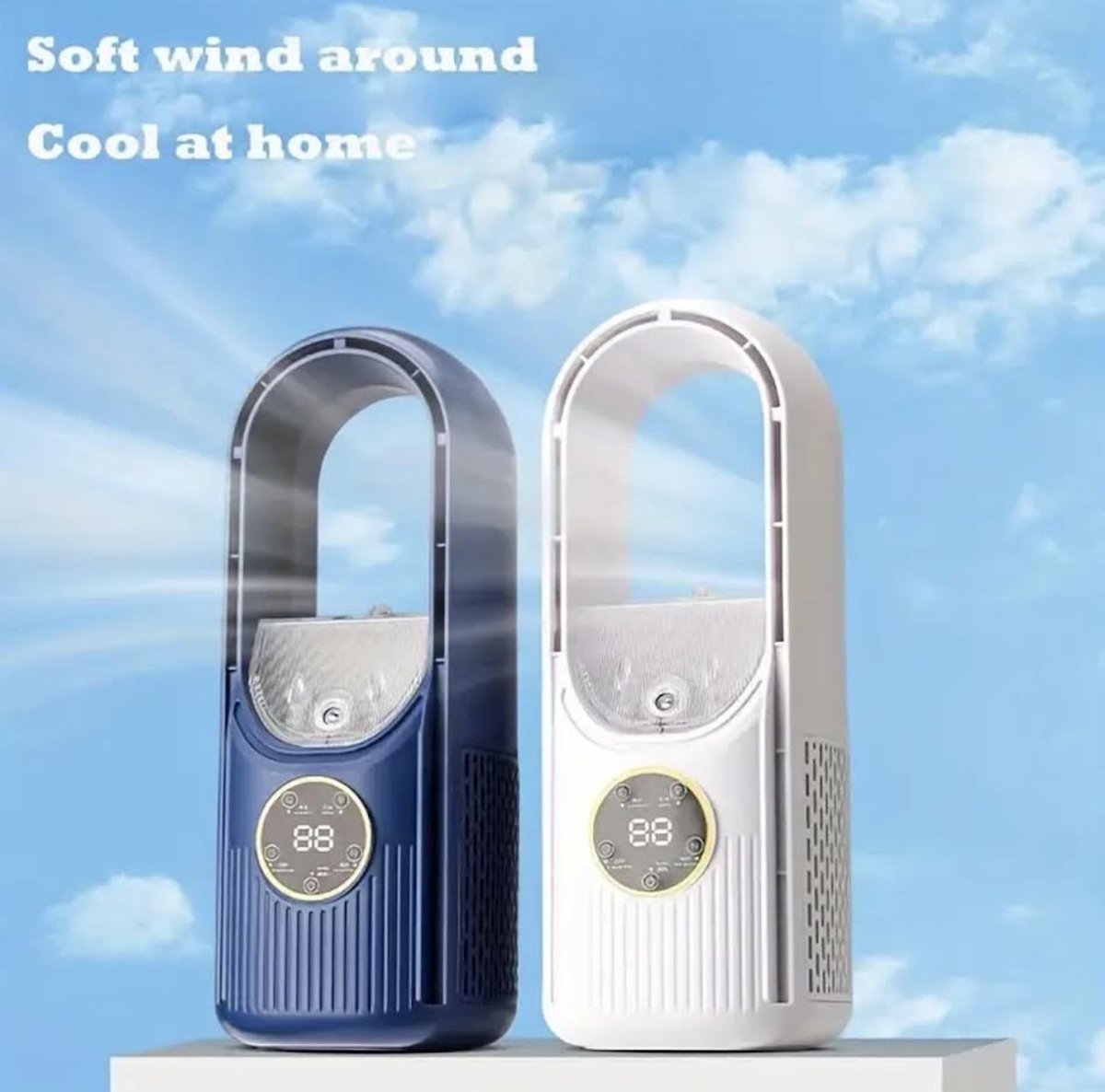 Mini airco – Blauw – airco met water - Mini Airco 4 in 1 – Koelen, Blazen, Lucht Bevochtigen – Draagbare Luchtkoeler Koelventilator – 3 Wind Snelheden – USB Airconditioner – sfeerverlichting -Draagbare - koelventilator - Coolingdown - draagbare airco – foto 6