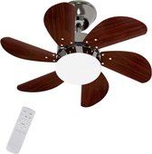 Ventilateur de plafond avec Siècle des Lumières - 6 modes et minuterie - Incl. Télécommande - Fonction hiver et été - Silencieux - Chambre - Salon - Raccord E27 - Ventilateur de plafond - Marron foncé