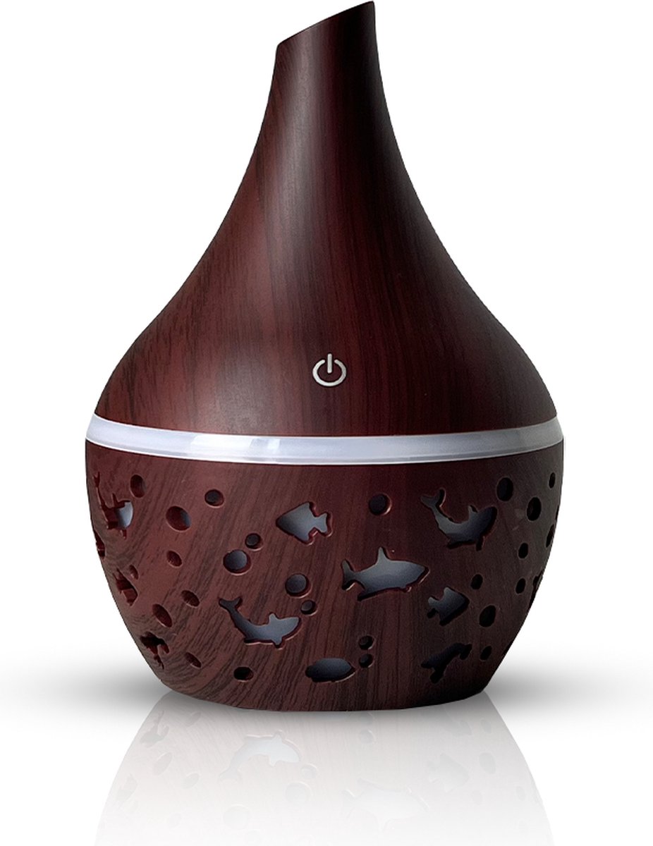 Goedkoopste Aroma diffuser luchtbevochtiger 300ml met fishlights - Geurverspreider - Humidifier - Donkerbruin/Darkwood - 7 kleurstijlen