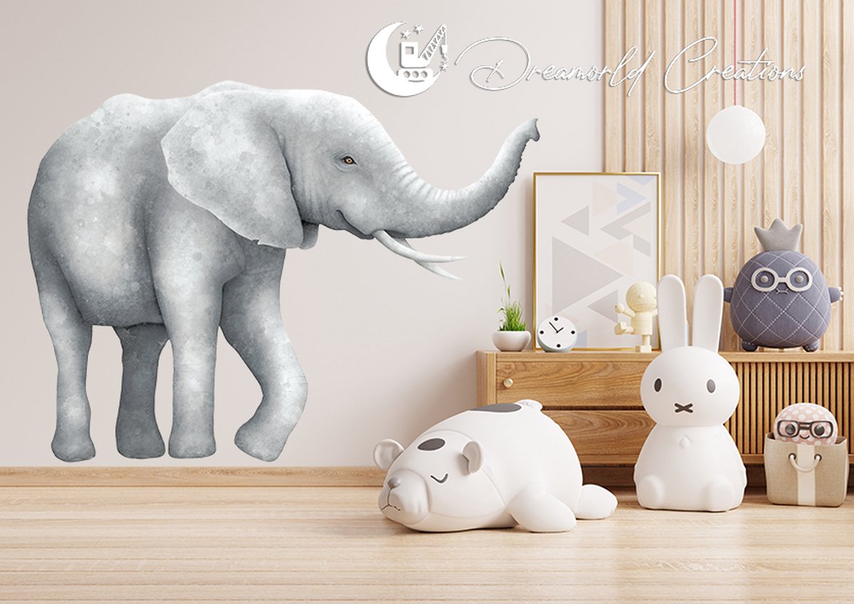 Muursticker olifant - 133x100 - links - muursticker kinderkamer